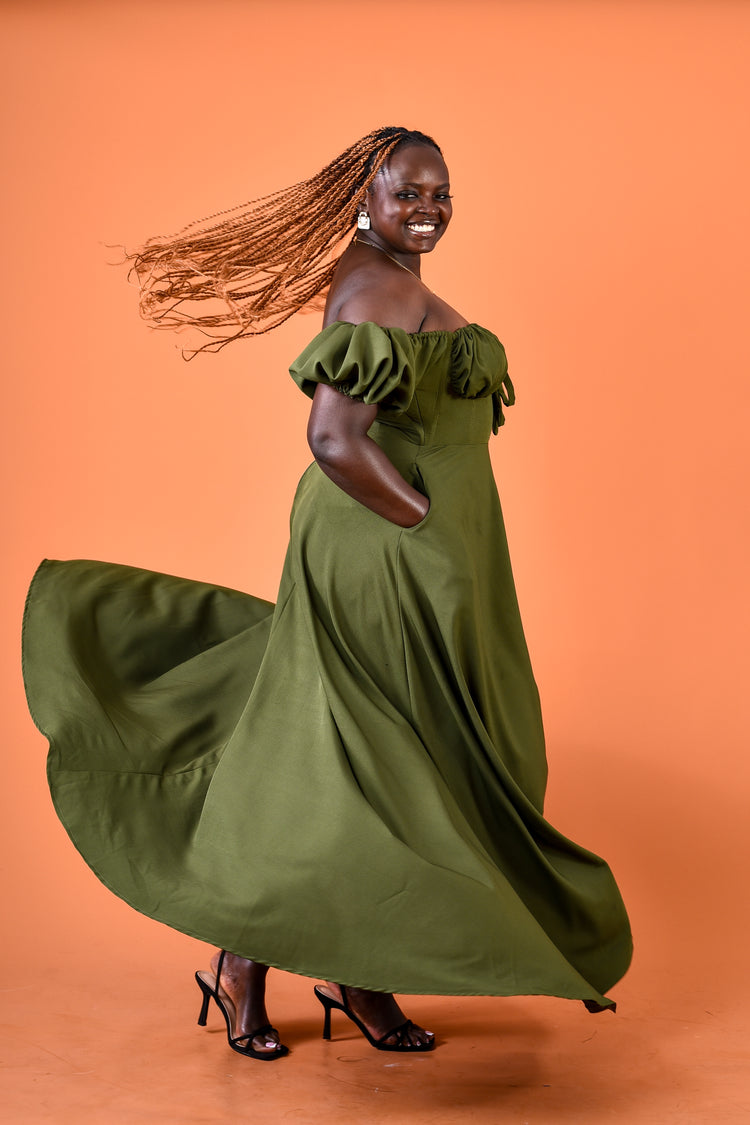 Nungwi Dress Jungle green-Plain